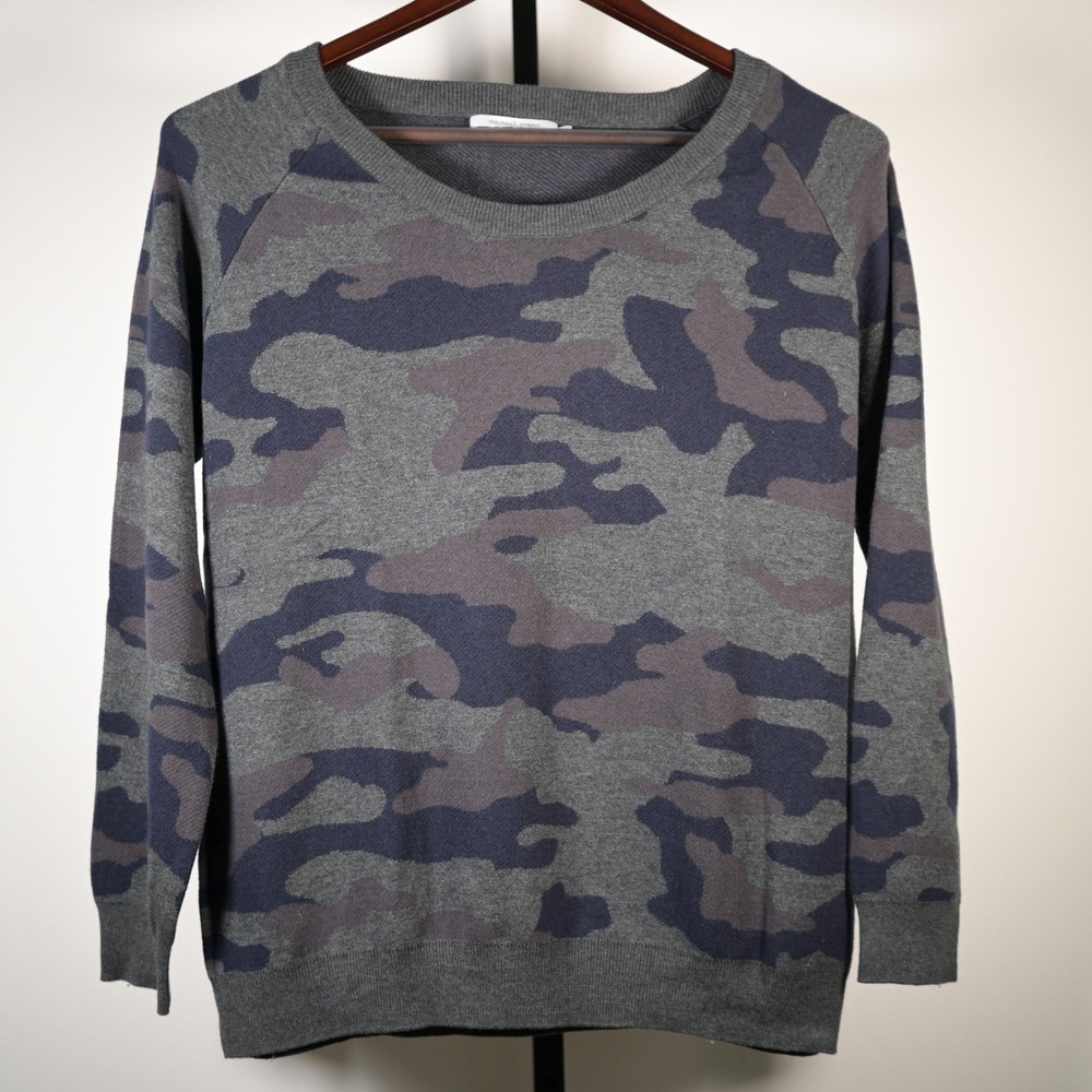 Stitches & Stripes Mens Camo Knit Sweater Grey Charcoal Blue XL Raglan Sleeve